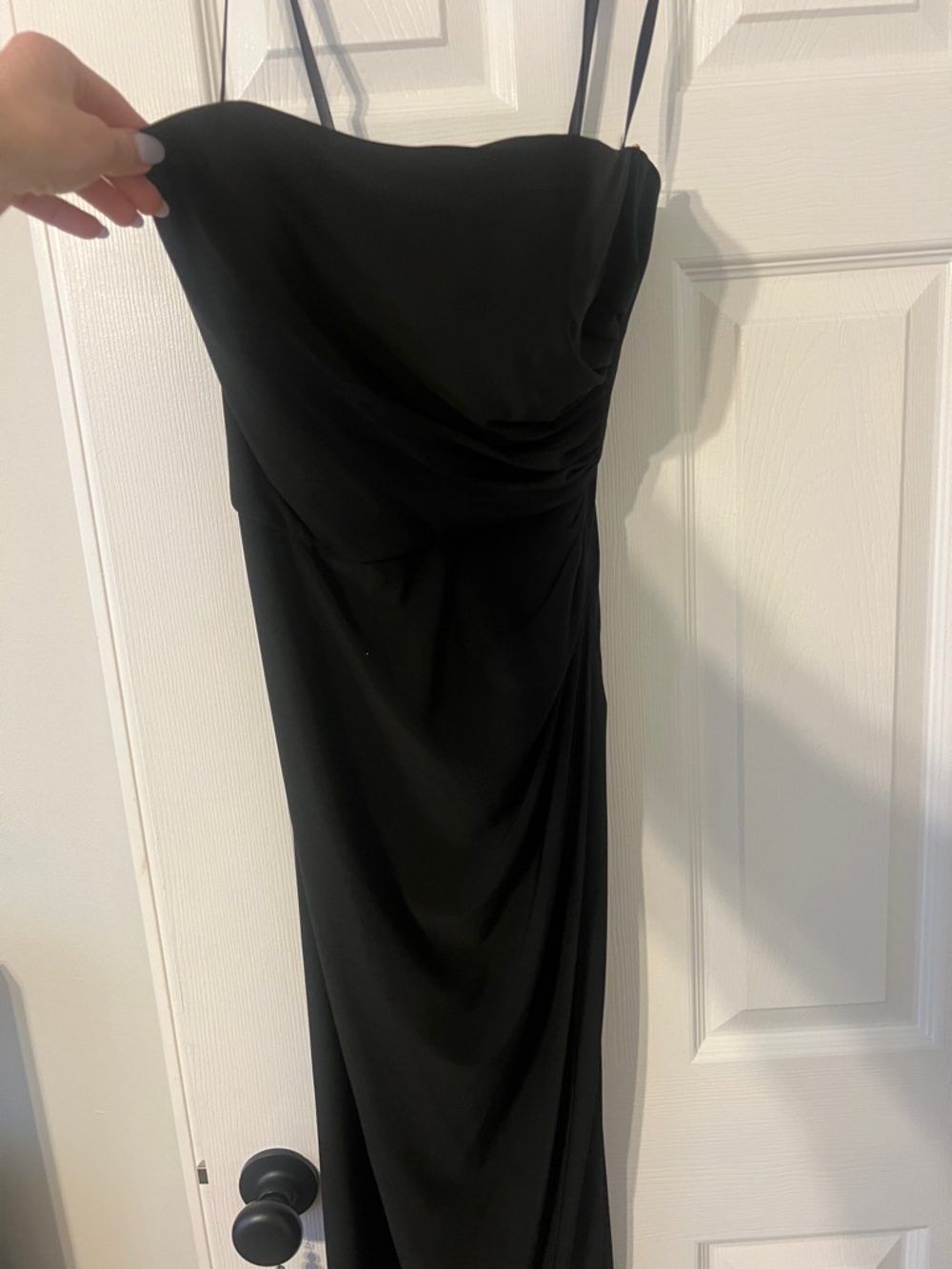 La Femme Black Strapless Draped Evening Gown - Picture 2 of 5
